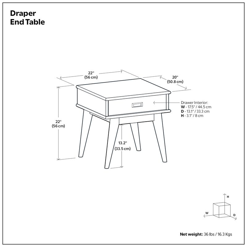 Draper SOLID HARDWOOD 22 inch Wide Rectangle Mid Century Modern End Table in Teak Brown