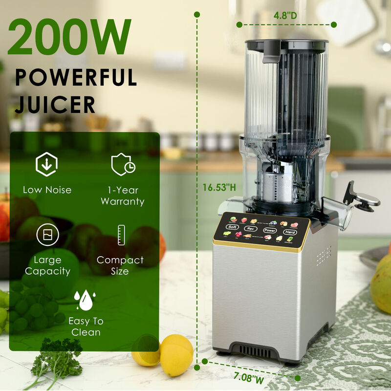 WHALLULTRA Cold Press Juicer Machine with Touchscreen, Slow Masticating Juicer with 4.5" Extra Large Feed Chute, Reverse Function, Easy to Clean image number 6
