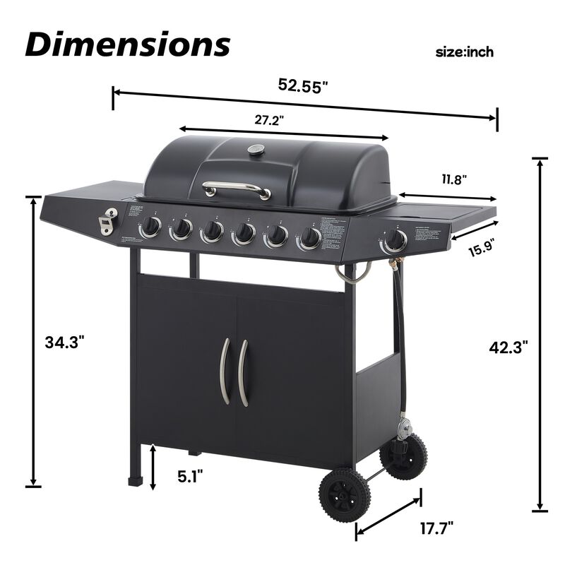 Zemzap 6-Burner Propane Gas Grill with Side Burner image number 9