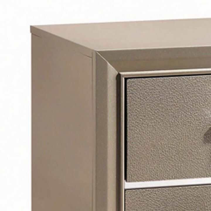 Contemporary Nightstand, 2 Drawers, Chrome Metal Pulls, Champagne Gold-Benzara