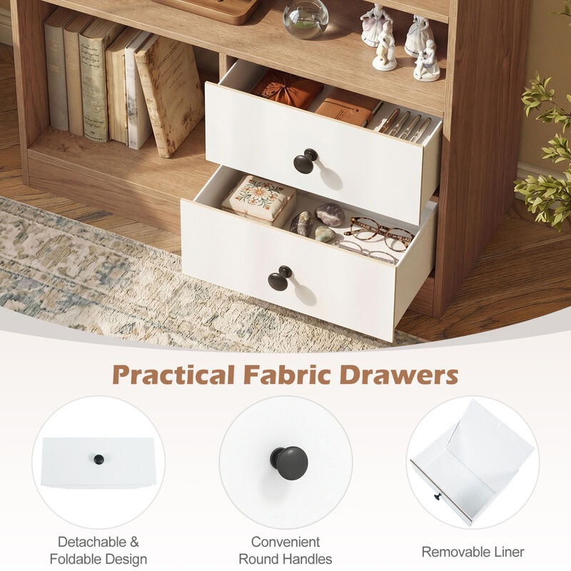 Storage Cabinet with 3 Open Compartments and 2 Drawers for Home Office-Natural image number 4