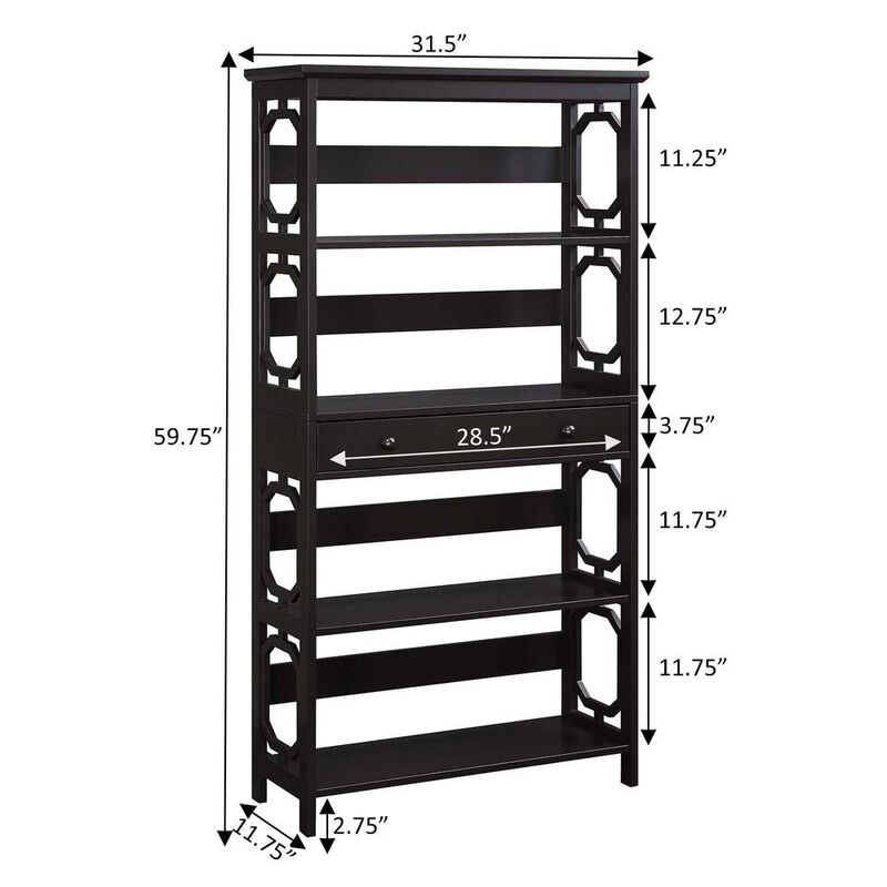 Convenience Concepts Omega 5 Tier Bookcase with Drawer, Espresso