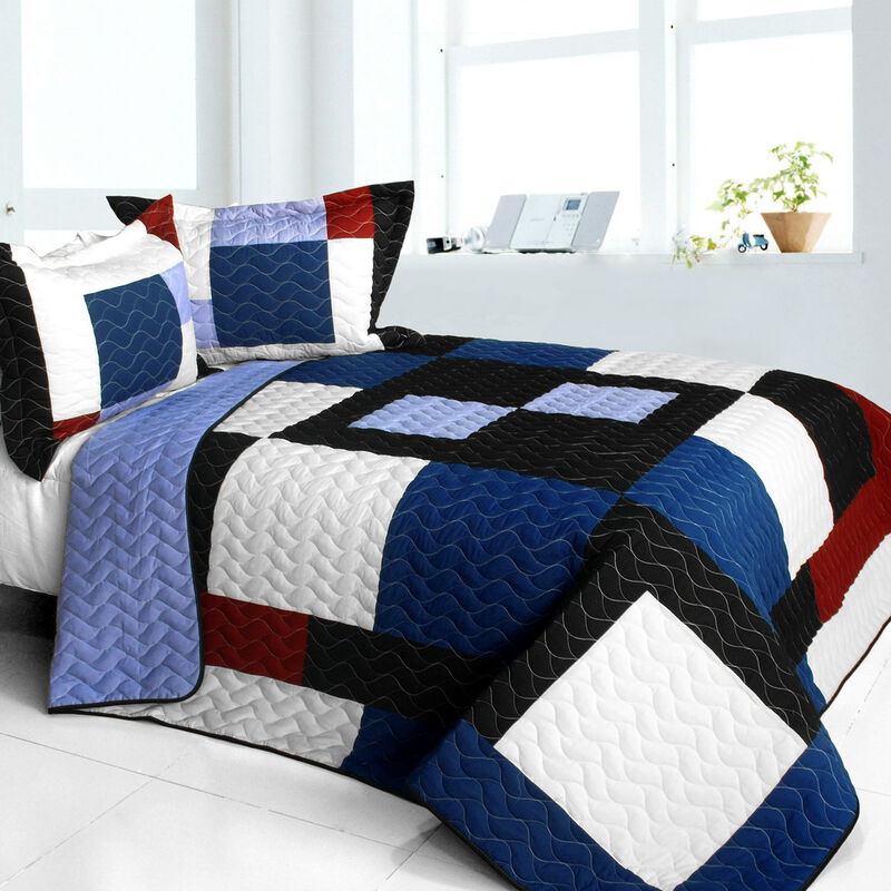 Queen Quilted Patchwork Bedding Set Vermicelli Stitch Soft Lightweight Quilt Set image number 0