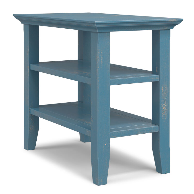 Acadian 14 inch Wide Solid Wood Transitional Narrow Side Table in Distressed Coastal Blue