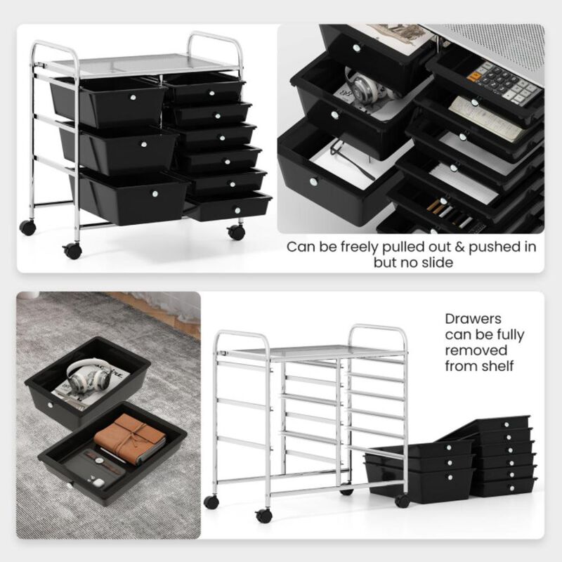 Hivvago 9-Drawer Rolling Storage Cart with Colorful Drawers and Metal Frame