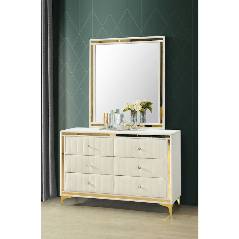 6 Drawer Dresser with Gold Legs and Trim – Fully -Assembled and Ready to Use