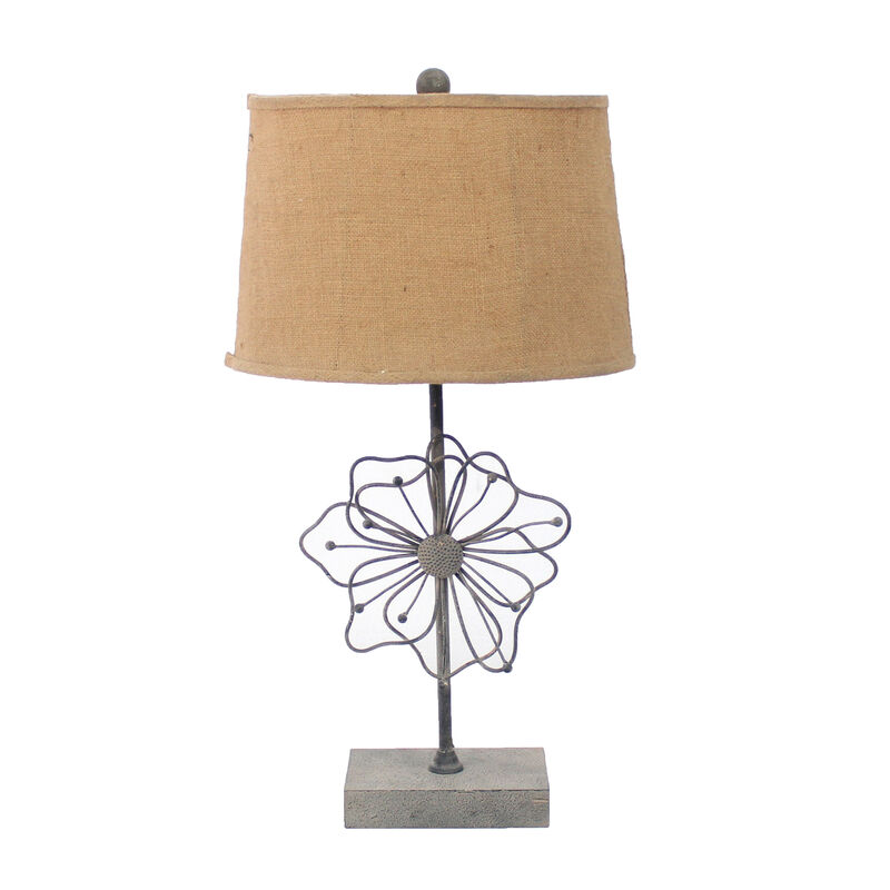 Hivvago 28" Distressed Gray Metal Novelty Bedside Lamp With Khaki Drum Shade