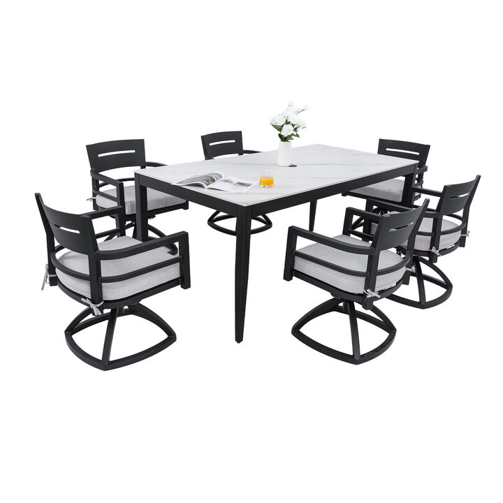 MONDAWE 2-Piece Outdoor Modern Loveseat Sofa Conversation/Chat Set with Fabric Cushions and Oval Coffee Table