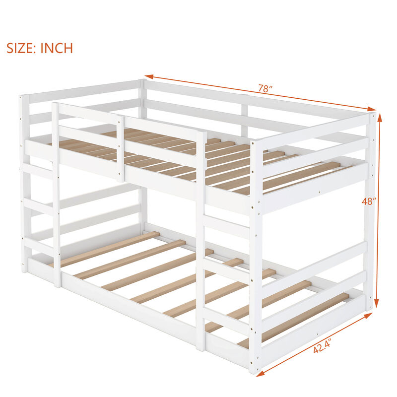 Whisen 77.4"x42.4" Twin Over Twin Bunk Bed, Solid Wood with Ladder for Kids Bedroom image number 9