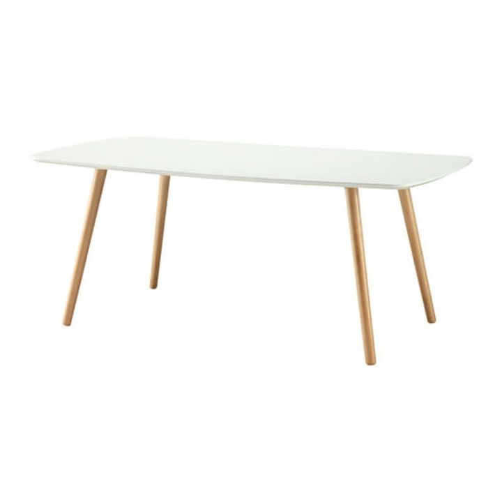 Hivvago White Top Mid-Century Coffee Table with Solid Wood Legs