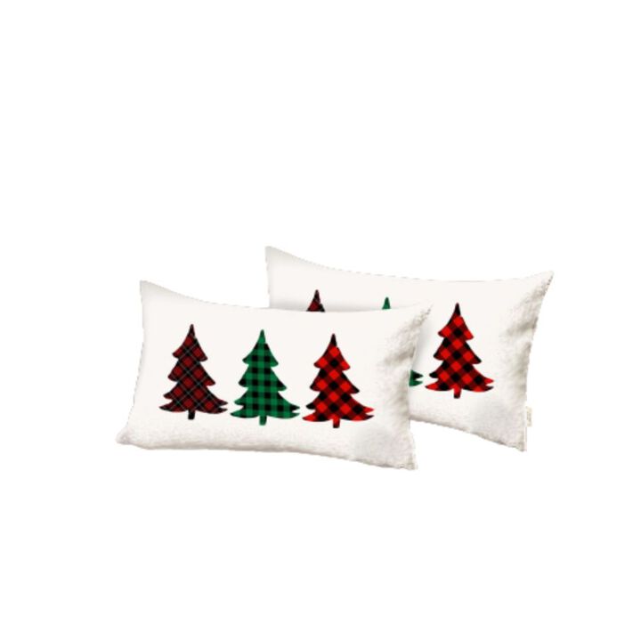 Homezia Set of 2 Christmas Tree Trio Plaid Lumbar Throw Pillows