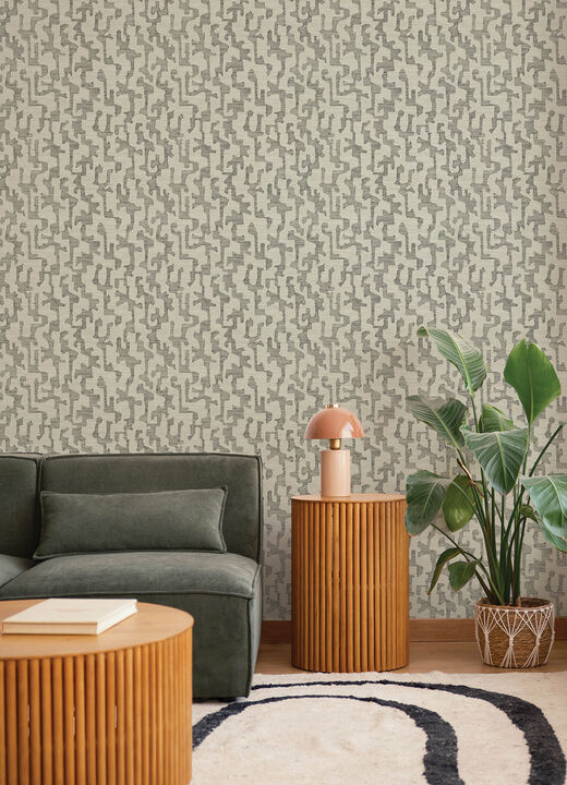 Cipher Black Geometric Faux Grasscloth Wallpaper