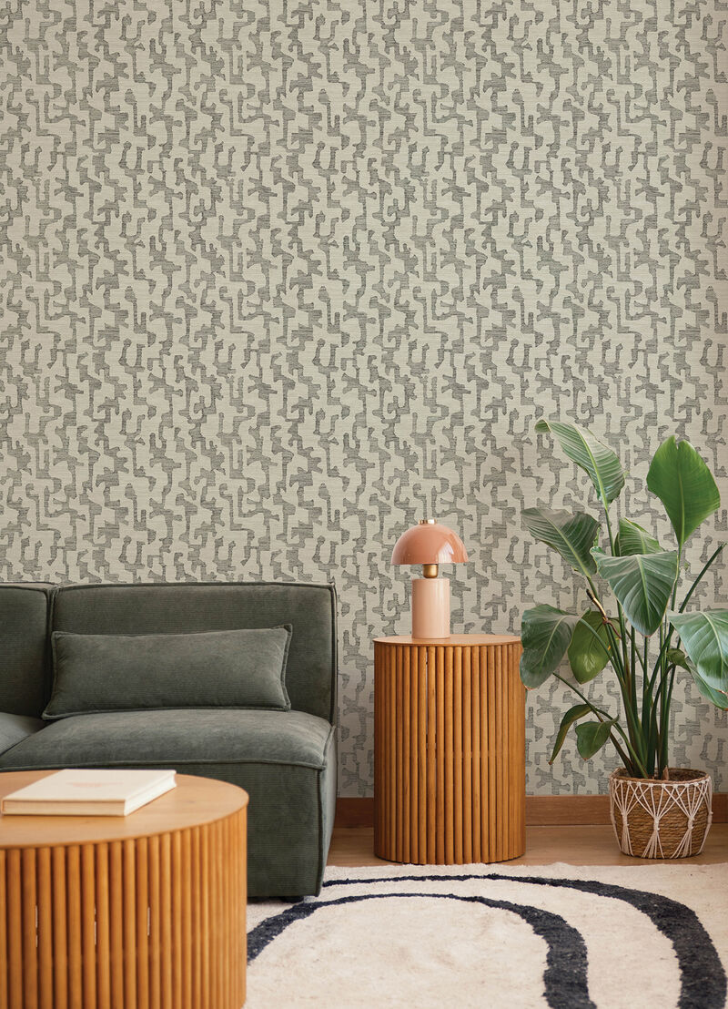 Cipher Black Geometric Faux Grasscloth Wallpaper image number 1