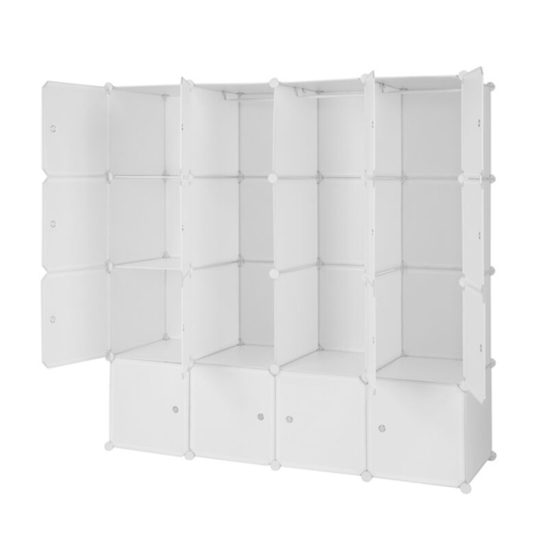 16-Cube Modular Wardrobe, 4-Layer Plastic & Steel Storage Organizer with 3 Hanging Rods image number 8