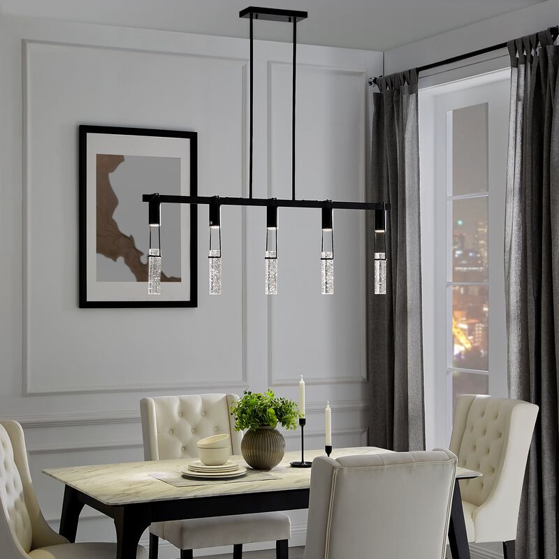 Harmony Chandelier Matte Black Metal and Acrylic 5 LED Lights Dimmable