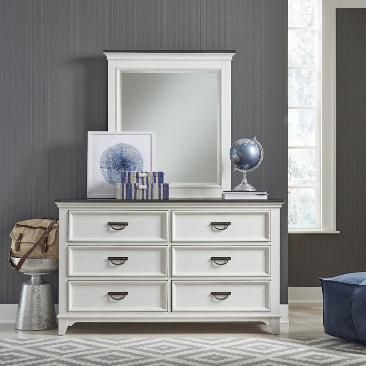 Liberty Furniture Dresser & Mirror in Poplar & Rubberwood Solids w/ Cathedral White Oak Tops