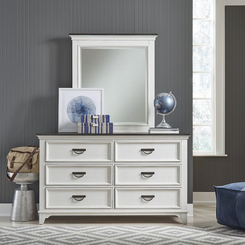 Liberty Furniture Dresser & Mirror in Poplar & Rubberwood Solids w/ Cathedral White Oak Tops image number 1