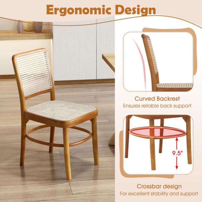 Hivvago Set of 2 Boho Dining Chairs Rattan with Teak Wood Structure and Footrests