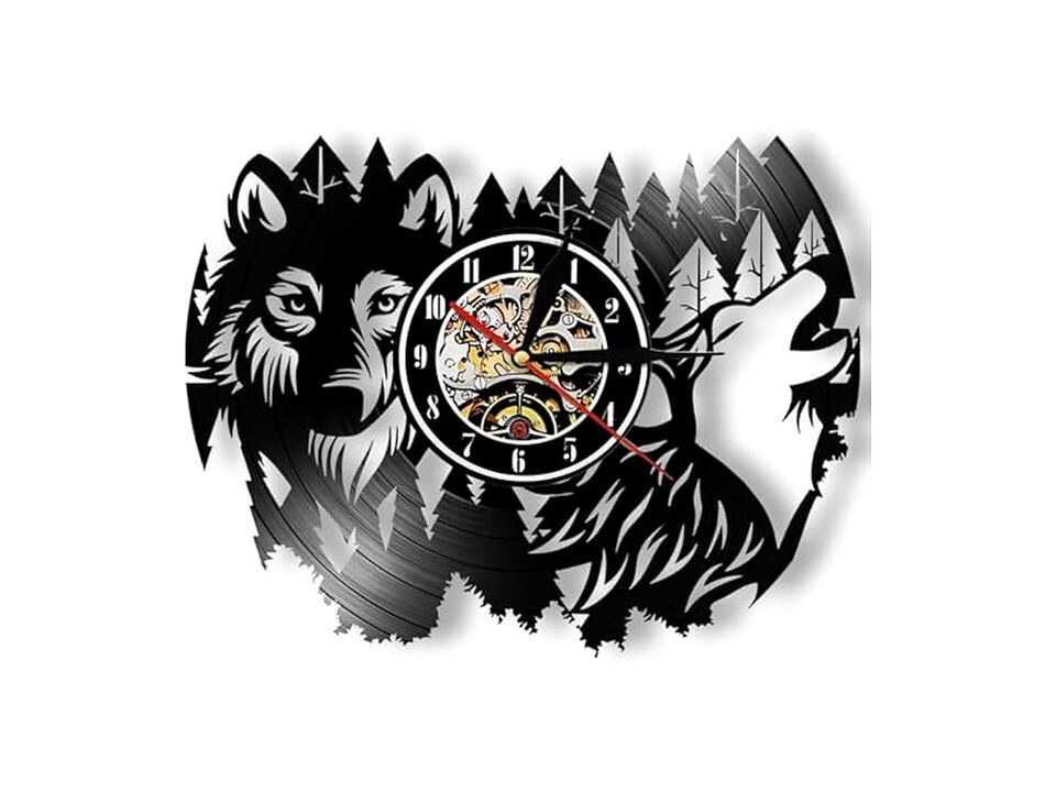 Glow In The Dark Wolf Vinyl Record Wall Clock 12 Inch Silent Living Room Decor