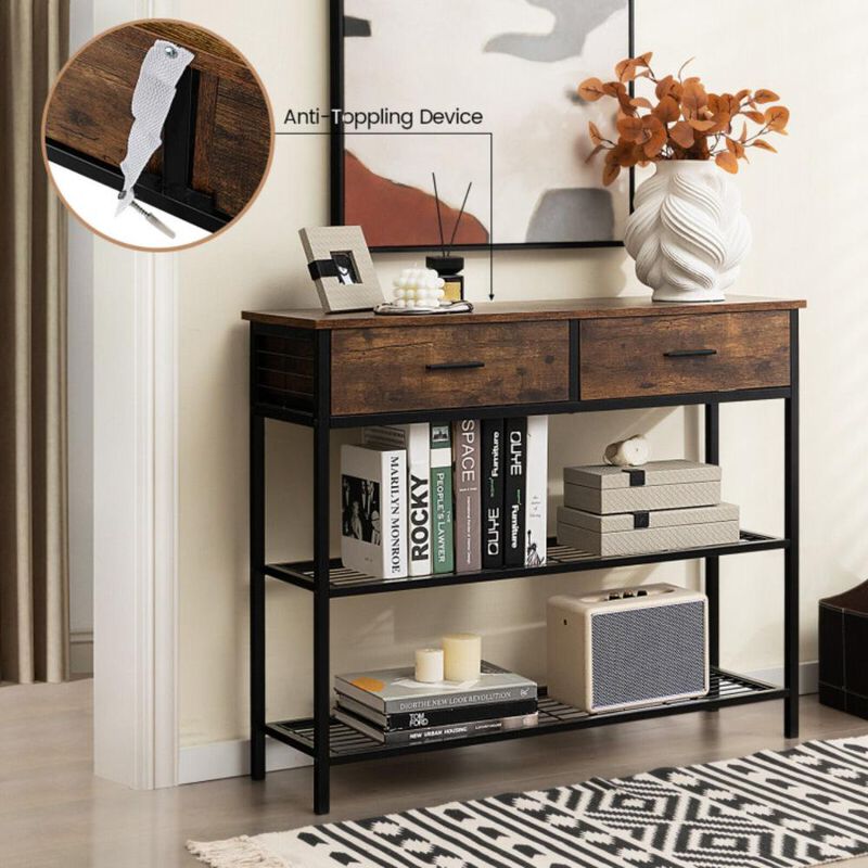 Hivvago Entryway Table with 2 Drawers and 2-Tier Shelves