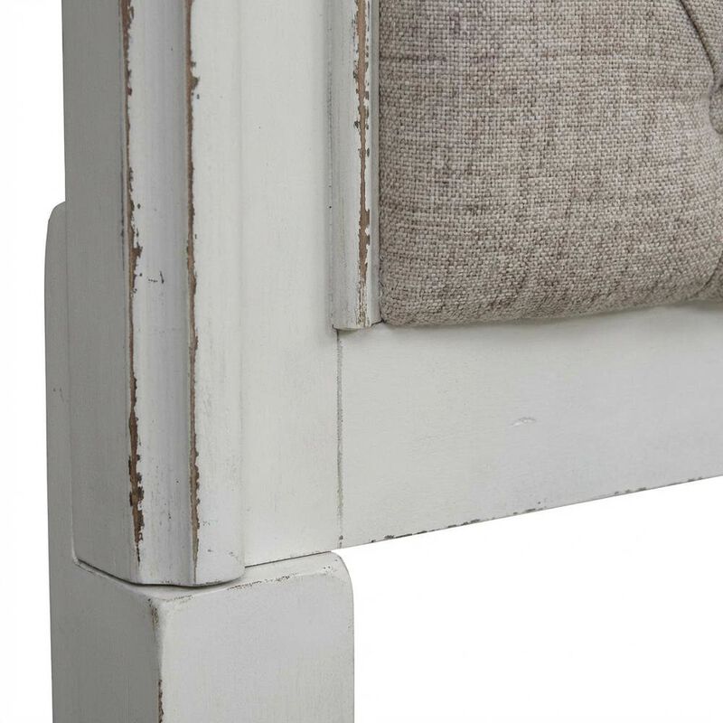 Liberty Furniture Antique White Upholstered Panel Headboard with Weathered Bark Wood Accents image number 4