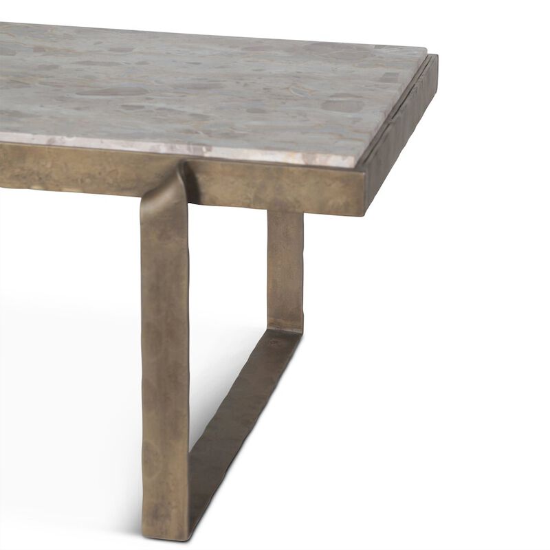 World Interiors Rhodes 49" Coffee Table with Capri Beige Marble Top and Antique Brass Base image number 3