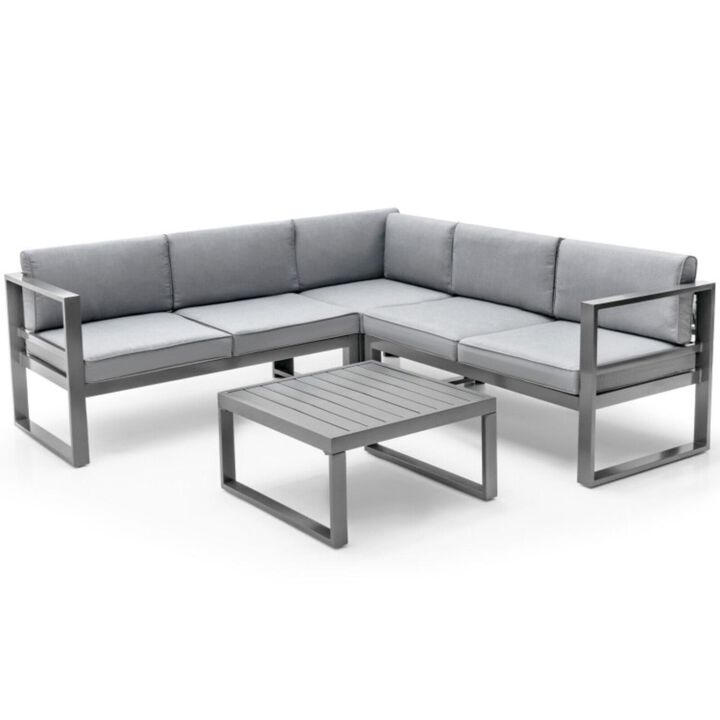 Hivvago 4 Pieces Aluminum Patio Furniture Set with Thick Seat and Back Cushions-Gray