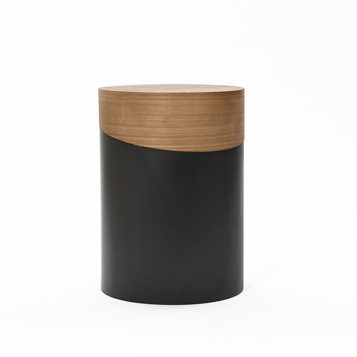 22" Round Wood & Metal Side Table