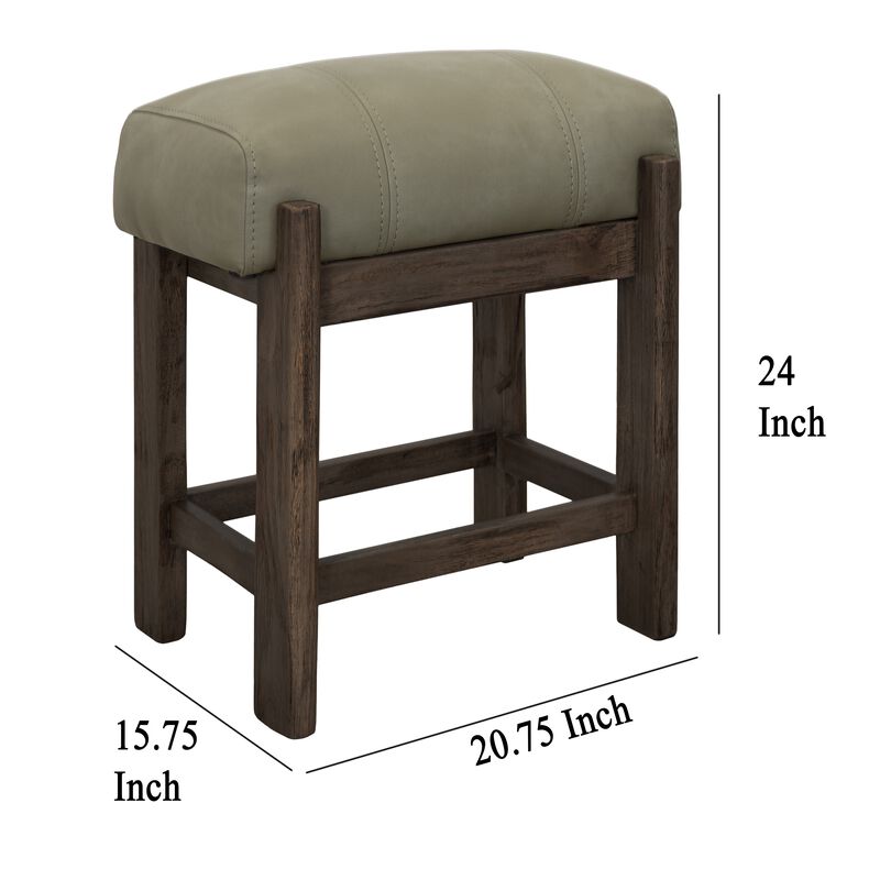 Eray 24 Inch Counter Stool, Sage Green Seat Cushion, Brown Teak Wood