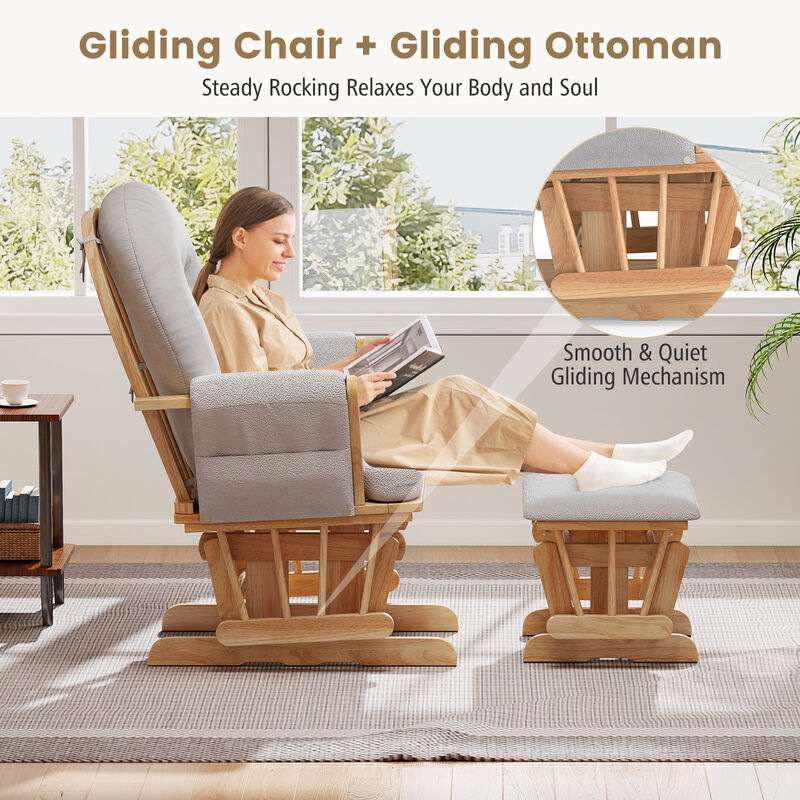Glider Chair with Ottoman, Detachable Cushion & Padded Armrests image number 5