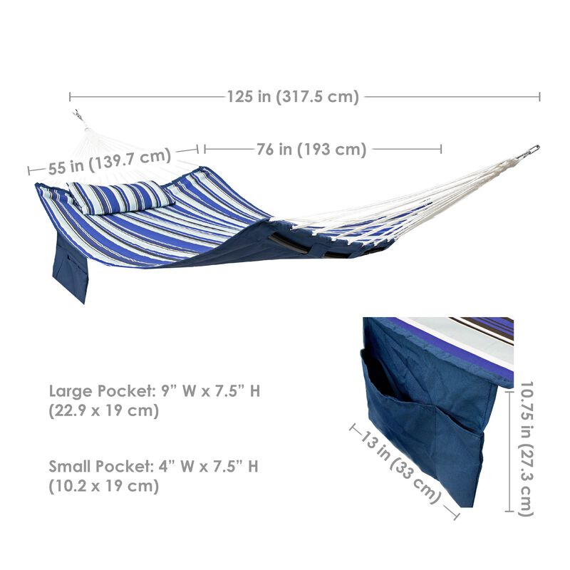 2-Person Polyester Hammock with Iron Spreader Bar and Pillow