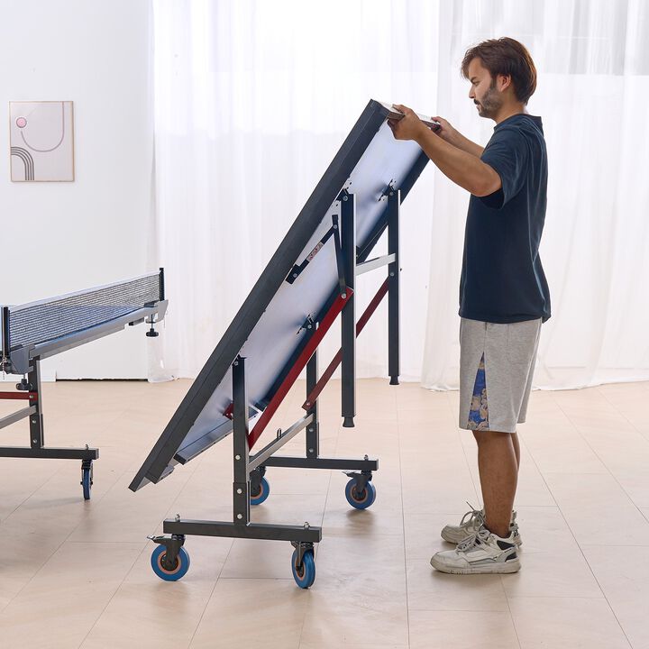 Foldable Ping Pong Table with 25mm MDF Top Quick Clamp Net and Wheels