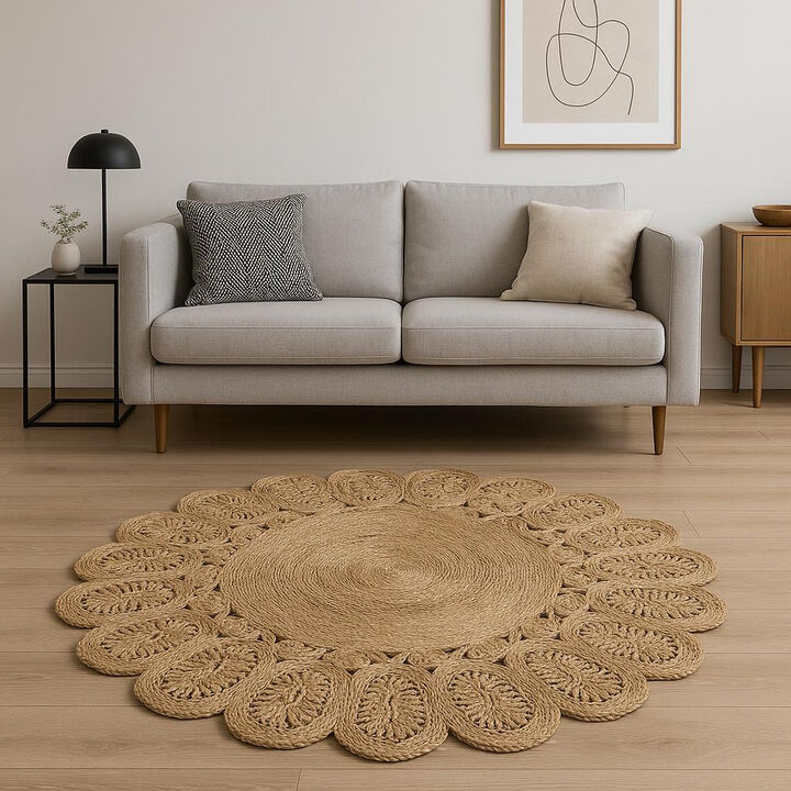 HomeRoots Jute Abstract Geometric Hand Braided Area Rug
