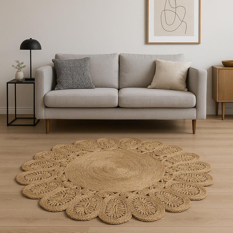 HomeRoots Jute Abstract Geometric Hand Braided Area Rug image number 1