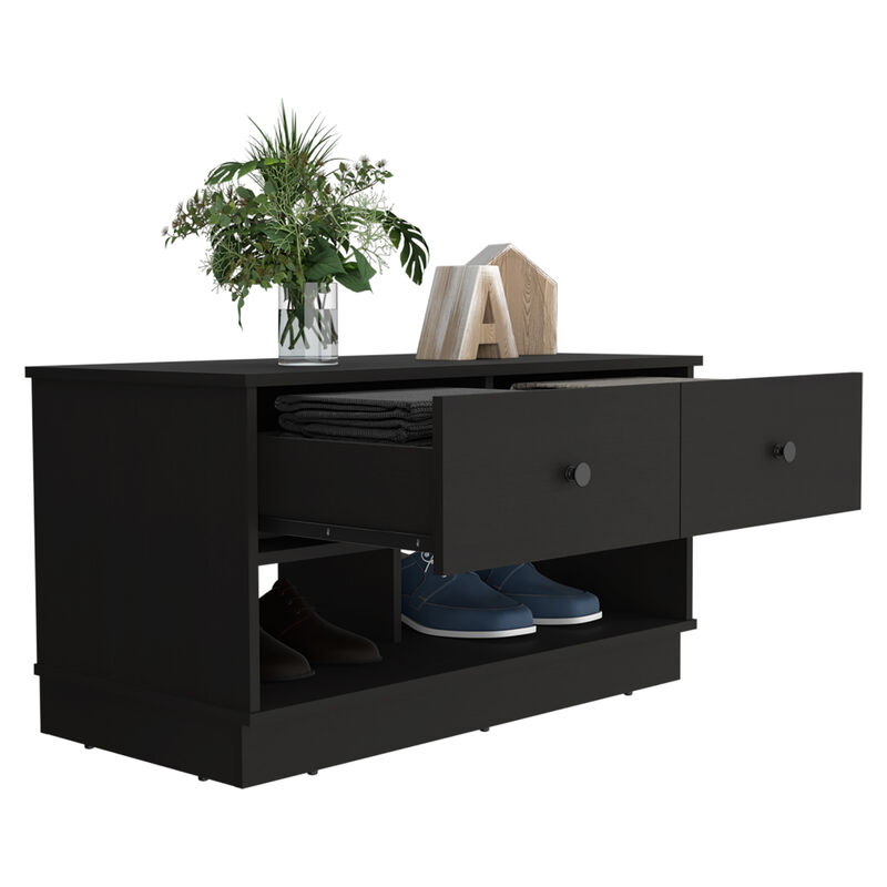 DEPOT E-SHOP Uranus Storage Bench, Two Drawers, Two Open Shelves, Black image number 3