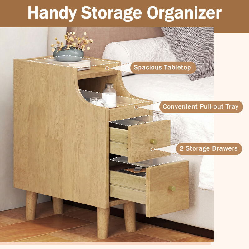 Set of 2 Wooden Bedside Nightstands with Pull-Out Tray and 2 Storage Drawers image number 1