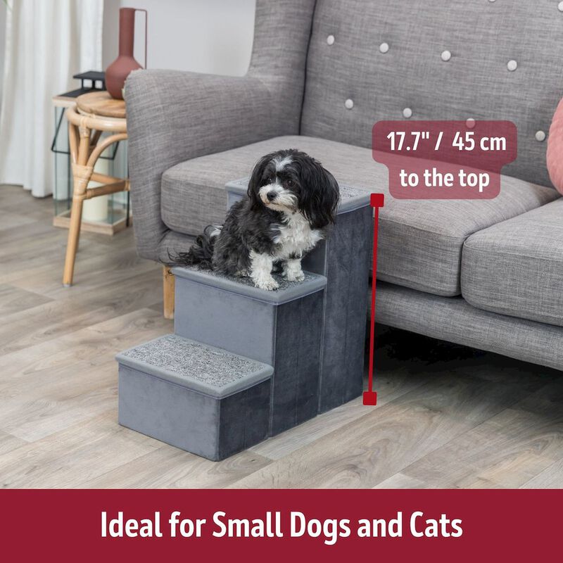 TRIXIE 3-Step Foldable Velour Pet Stairs with Storage, Gray image number 4