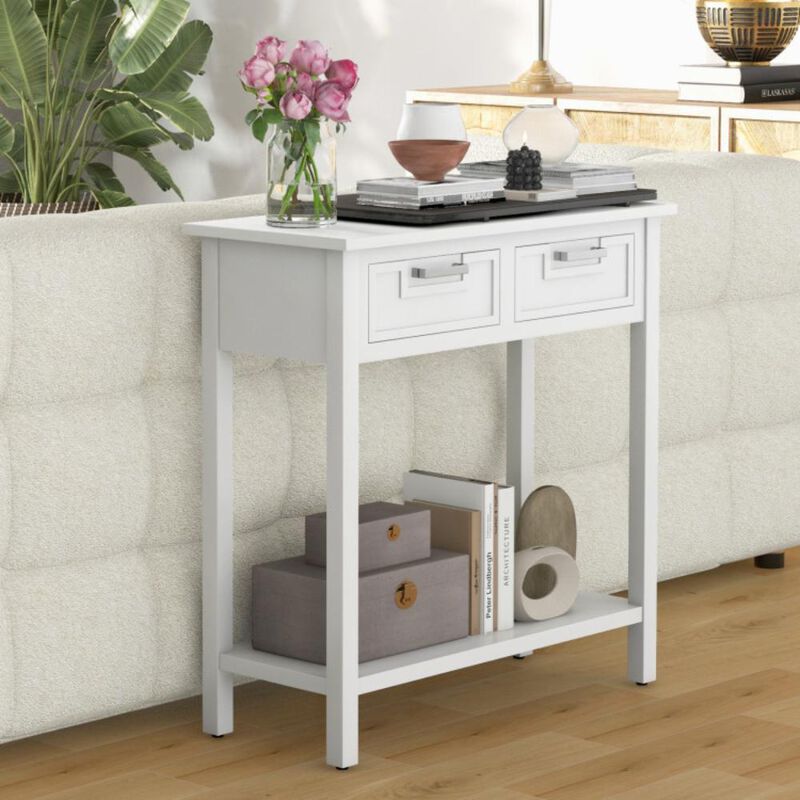 Hivvago Narrow Console Table with Drawers and Open Storage Shelf