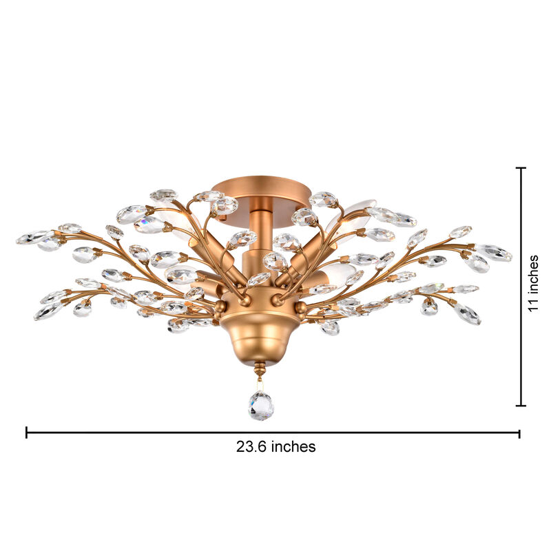 Grace 4-light Shiny Bronze Crystal Leaves Branches Flush Mount image number 3