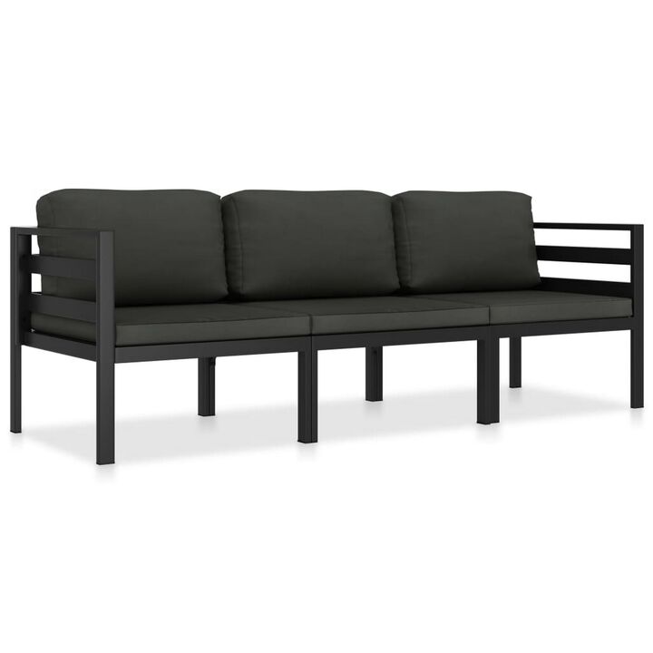 Shina 3pc Outdoor Modular Sofa Set, Black Metal, Dark Gray Cushions - Benzara