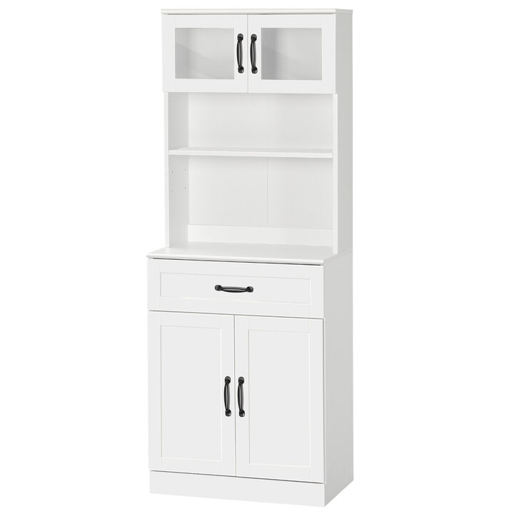 HOMCOM Freestanding Kitchen Pantry, 4-Door Buffet Cabinet with Hutch, Coffee Bar with Adjustable Shelves, 63.5 Inches, White