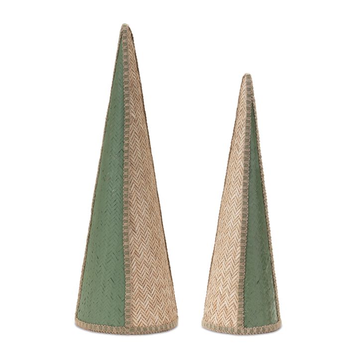 Wicker Christmas Tree Cone Set – 2-Piece Rustic Pine Trees for Tabletop, Holiday Vignette, or Neutral Seasonal Styling