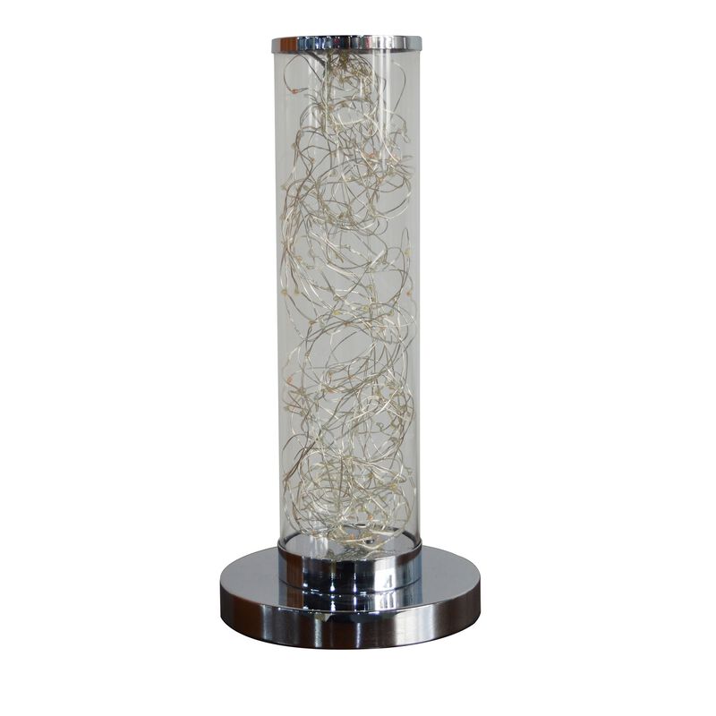 Column Table Lamp with Integrated Multicolored LED, Clear - Benzara