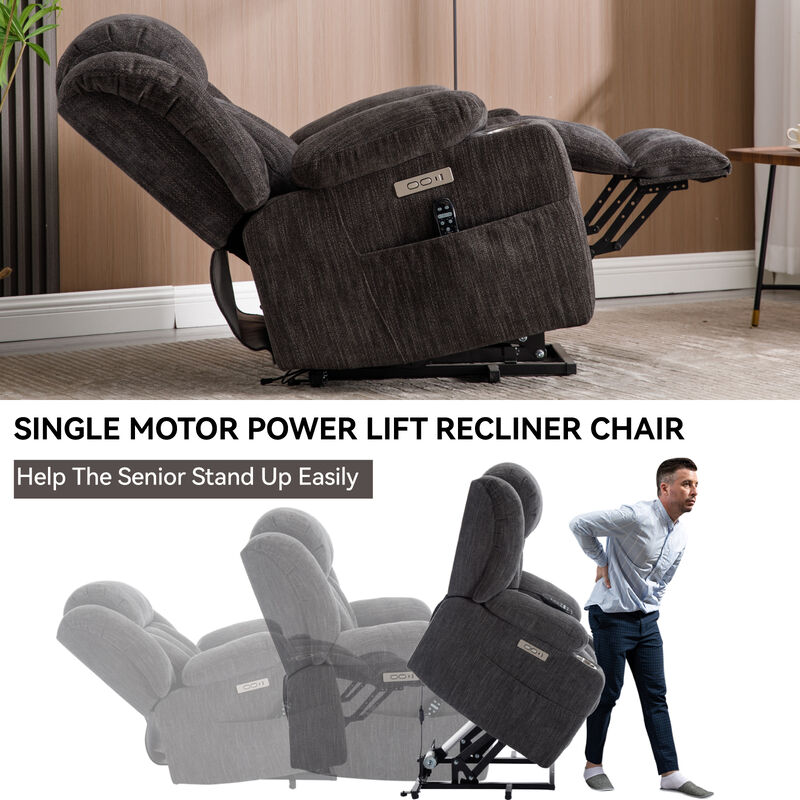 Up to 350 LBS Chenille Power Lift Recliner Chair with 8-Point Vibration Massage and Lumbar Heating