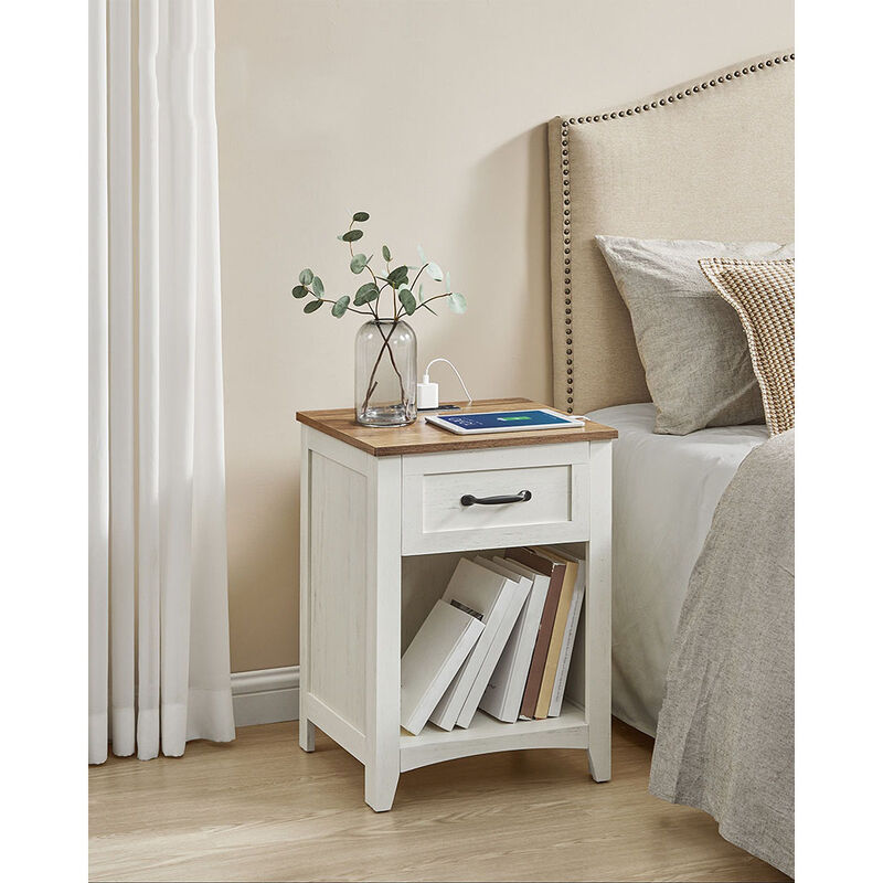 Nightstand with Charging Station and Open Compartment for Convenient Storage