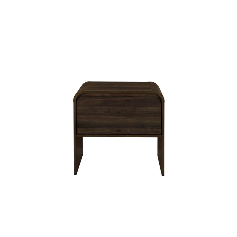 Maria Side End Table, Drawer and Waterfall Style, Brown Wood 22 Inch
