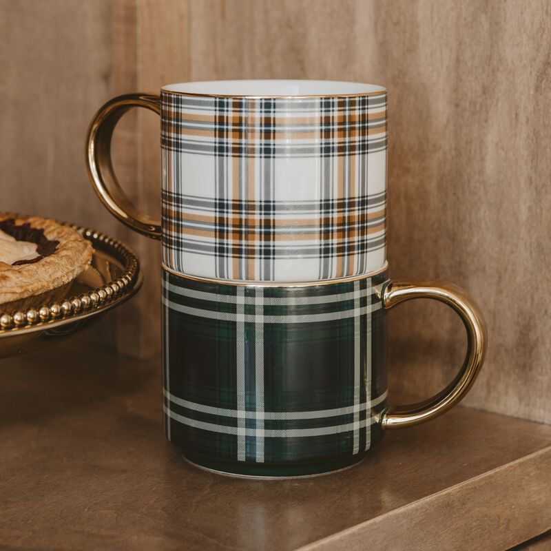 Orange Navy Plaid 14 oz Gold Handle Coffee Mug image number 3