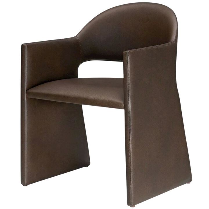 Vegan Leather Dining Armchair with Padded Seat and Arms, Espresso