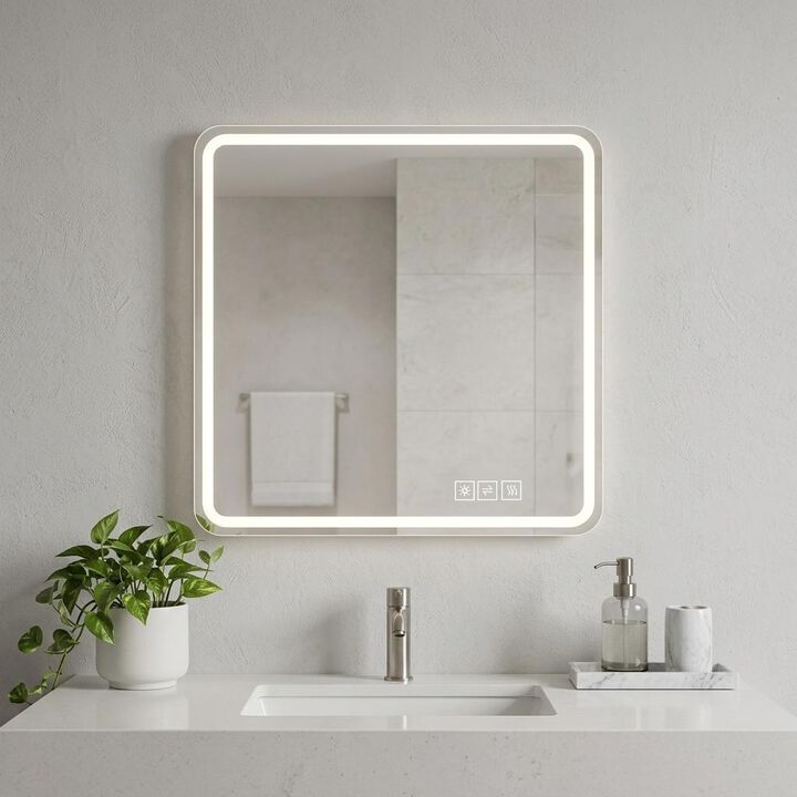 HomeRoots 36" Square Lighted Frameless Anti Fog Bathroom Vanity Mirror