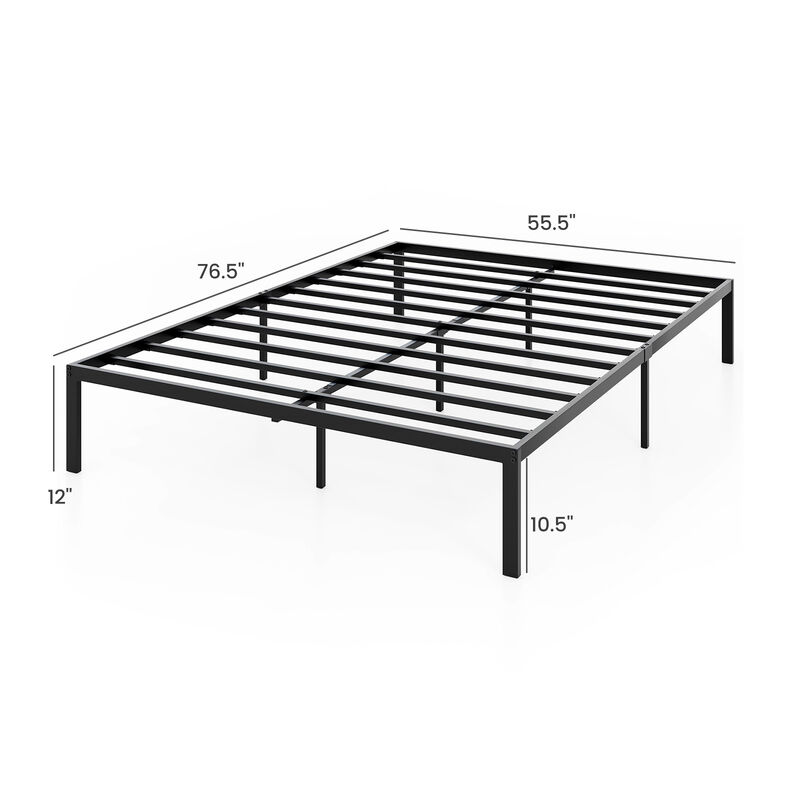 Metal Platform Bed Frame with Reinforced Slats and Mattress Support-Black image number 2